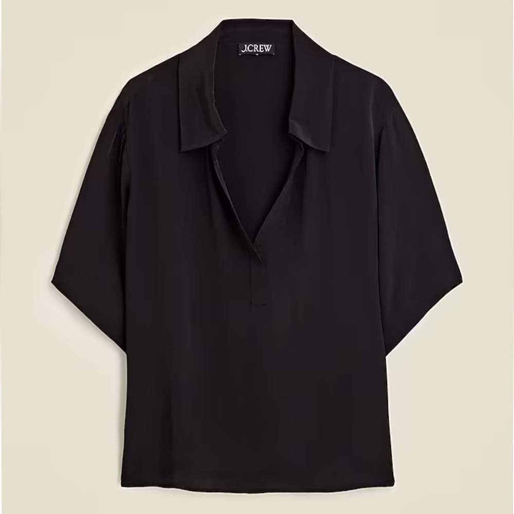 J.Crew Bungalow popover top in crepe de chine in black